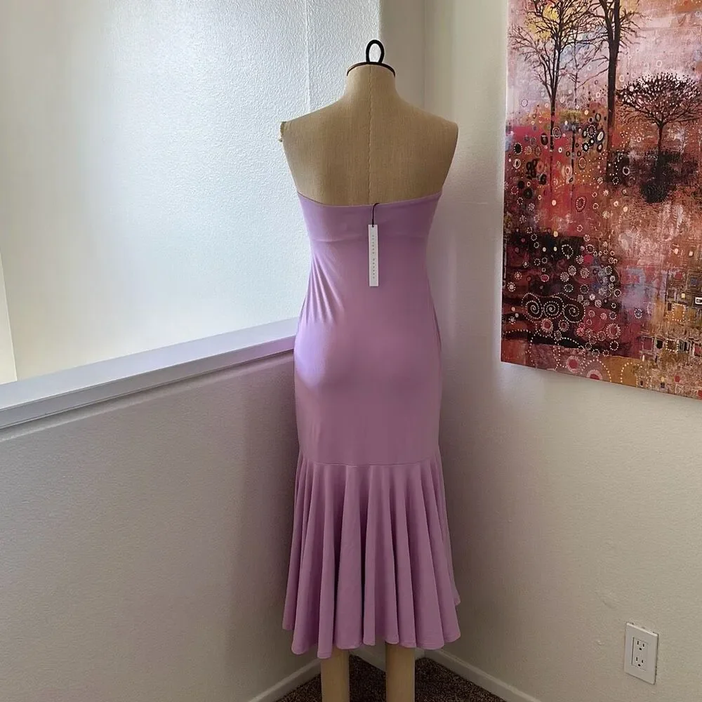 Susana Monaco Tube Flutter Bottom Midi Dress in Pink Diamond Size S